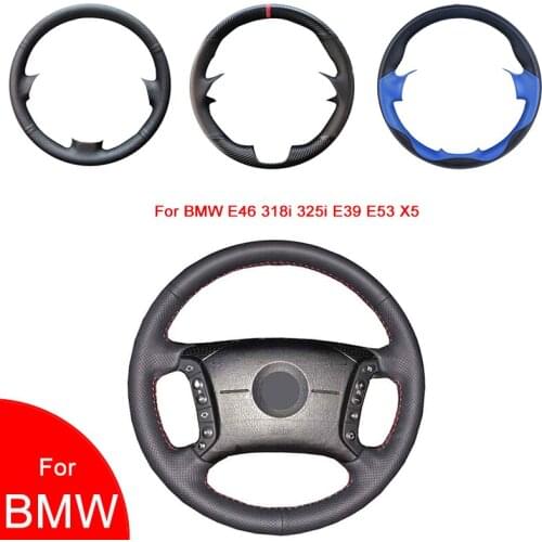 Breathable Punch Hand-Stitched Black Artificial Leather Car Steering Wheel cover For BMW E46 318i 325i E39 E53 X5