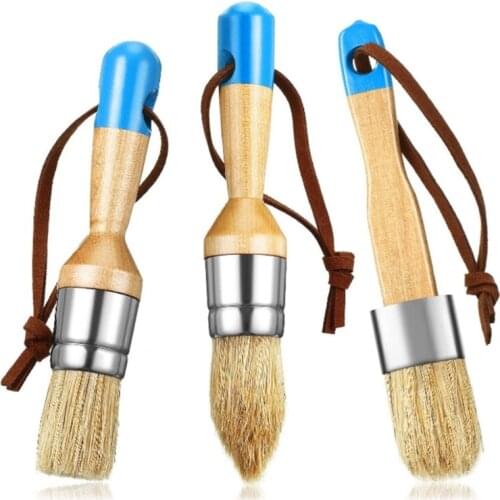 3 Pcs/Set Ergonomic Handle Chalk Wax Paint Brushes Bristle Stencil Brushes Furniture DIY Painting Waxing Tool