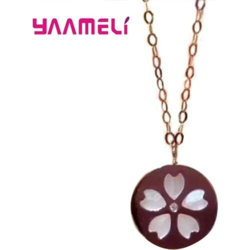 Hot Sale Fashion Female 925 Serling Silver Necklace Luxury Gorgegous Cherry Blossoms Pendant Chain Necklace For Women