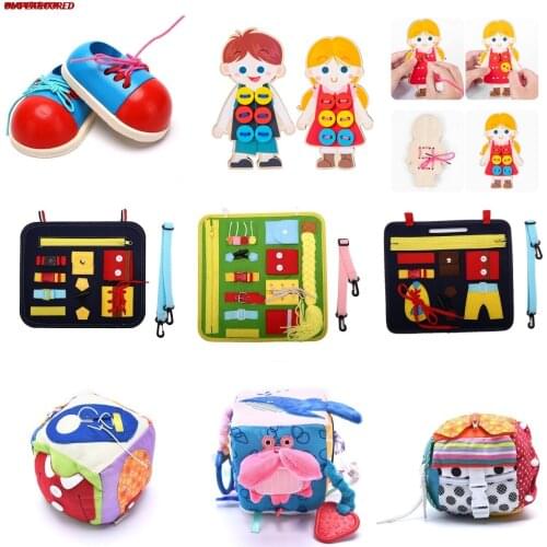 Toddler Montessori Toys Educational Fine Motor Skills Training Learn To Dress Basic Skills Busy Board Toys For Preschool Kids