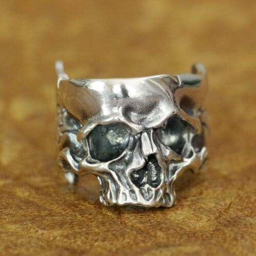 LINSION 925 Sterling Silver Head Open Twisted Skull Ring Mens Biker Punk Ring TA186 US Size 7~15