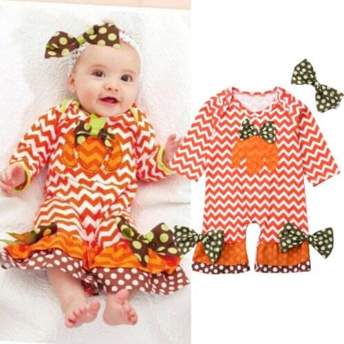 Newborn Rompers 2019 Halloween Baby Girls Clothes Pumpkin Print One Piece Rompers For Girls Corrugated Ripple Baby Jumpsuits Kid