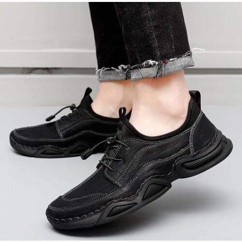 Fashion Men Genuine Leather Casual Sneakers Men Breathable Walking Sports Running Shoes Outdoor Travel Fitness Sneakers