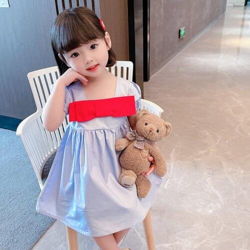 LISUNNY Girls Princess Dress 2021 Summer Girls Casual Dress Fashion Bowknot Dress Comfortable Kids Outdoor Beach Clothes