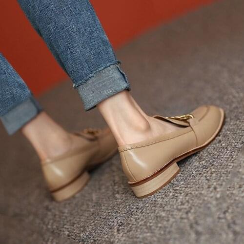 Loafers For Women 2021 Genuine Cowhide Soft Penny Shoes Women Chain Decoration Big Size 44-45 Flat Oxford Shoes For Womens