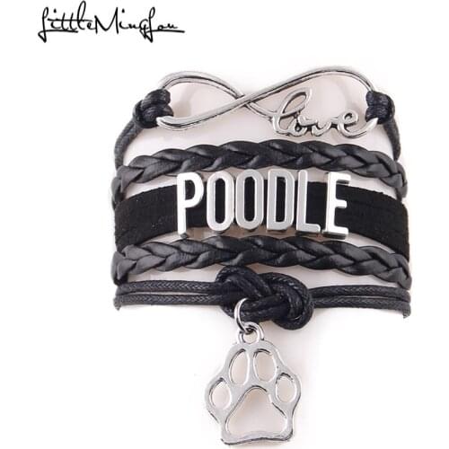 Little MingLou Infinity love POODLE bracelet dog pet paw charm leather wrap men bracelets & bangles for women jewelry