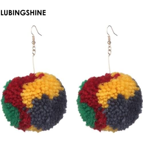 Fashion Plush Ball Dangle Earrings For Women Cute Colorful Red Pink Pompom Big Earring Long Earrings Girl Gifts Accessories