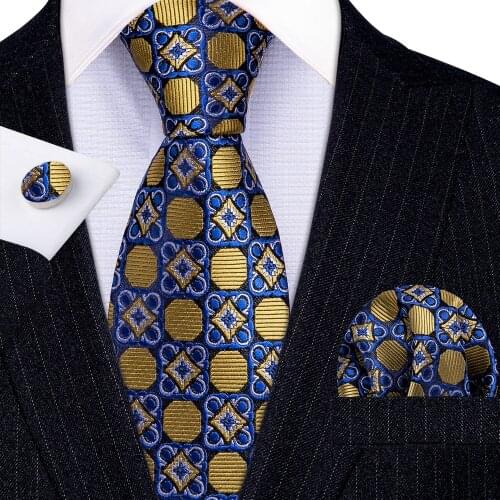 Fashion Gold Luxury Dot 100% Silk Tie Gifts For Men Gifts Suit Wedding Tie Barry.Wang NeckTies Hanky Sets Business LN-5336