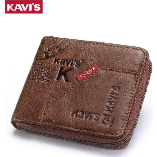 KAVIS 100% Genuine Leather Wallet Men Coin Purse Male Cuzdan Small Walet Portomonee Rfid Mini PORTFOLIO Vallet Perse Card Holder