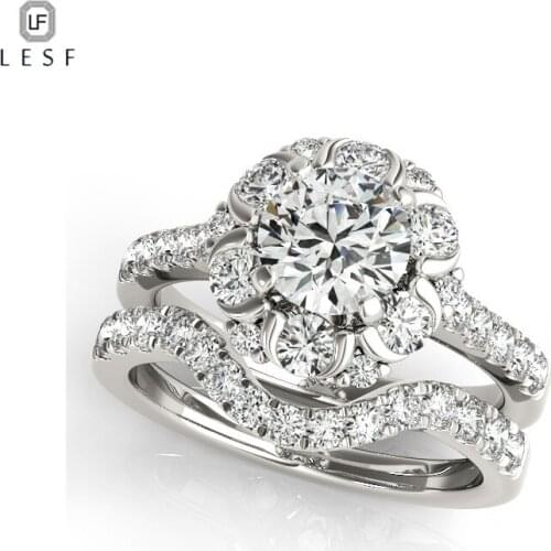 LESF 1.0 Ct Round Solid 925 Sterling Silver SONA Wedding Promise Anniversary Engagement Ring Set Including Postage