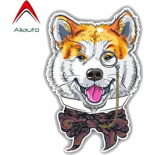 Aliauto Cartoon Animal Car Sticker Wear Glasses Akita Inu Dog Hipster Decoration Sunscreen Waterproof Decal PVC,10cm*15cm