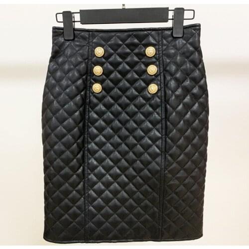 New Fall / Winter 2021 Fashion Lion Buckle Stitch Rhombus Leather Zipper High Waist Skirt O83