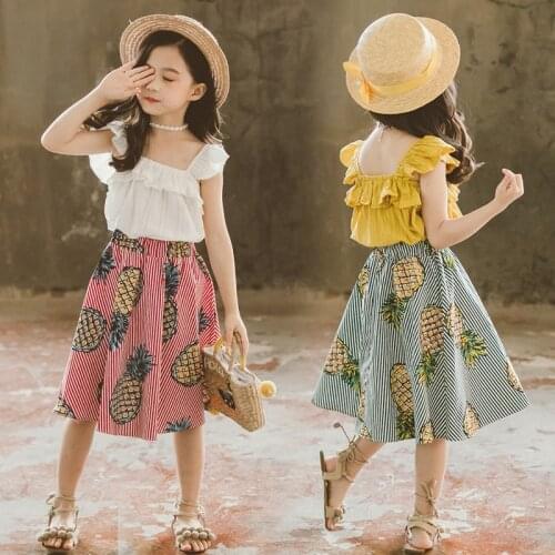 Girls clothes Casual dress 2020 summer Korean Kids Cute pineapple Sets T shirt+dress 2pcs Children clothes suit