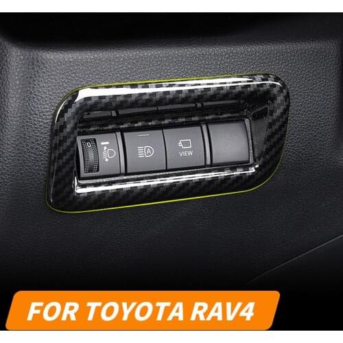 Car interior carbon fiber trim headlight switch frame cover modification accessories supplies for Toyota RAV4 2020 2021