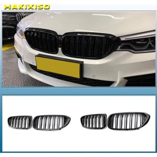 Front Bumper Grill For BMW 5 Series M5 G30 G31 520i 530i 540i ABS 2-slat Gloss Black Front Kidney Grille