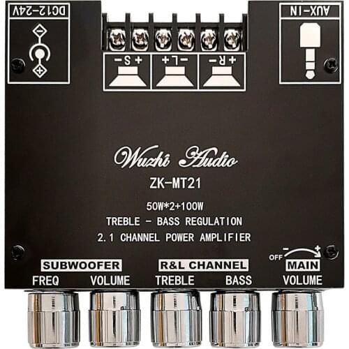 50WX2+100W Power Amplifier Board Bluetooth 5.0 Aux Audio Amplifier Module 2.1 Channel Stereo Equalizer ZK-MT21
