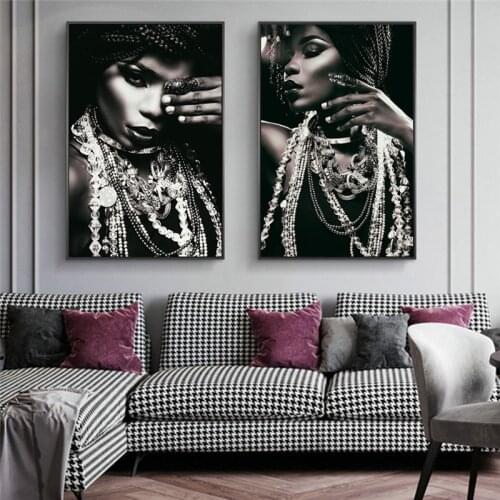 Portrait of African With Jewellery Wall Art Posters And Prints Black Woman Art Canvas Paintings Silver Body Art Pictures Cuadros