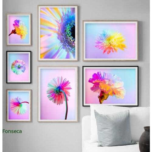 Multicolored Chrysanthemum Carnation Poster Colorful Flower Canvas Painting Nordic Wall Art Pictures For Living Room Decor