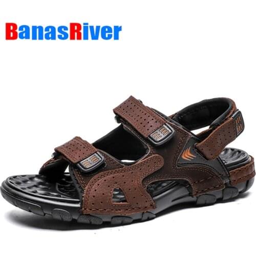 2020 Mens Sandals Leather Rome Outdoor Summer Handmade Slippers Shoes Beach Breathable Sneakers Casual Footwear Male Flat Sport