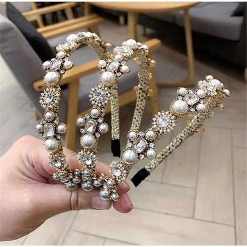Alloy Colorful Crystal Pearl Headbands For Women Diamond Hair Accessories Hairbands for Girls Crown Hairband Head Wrap