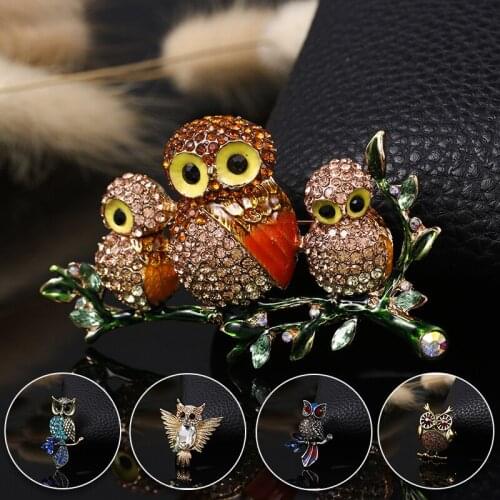 Rhinestone Brooches Pearl Owl Animal Fashion Korean Delicate Brooches For Women Pin Clothing Accessories Jewelry Decoration 2021