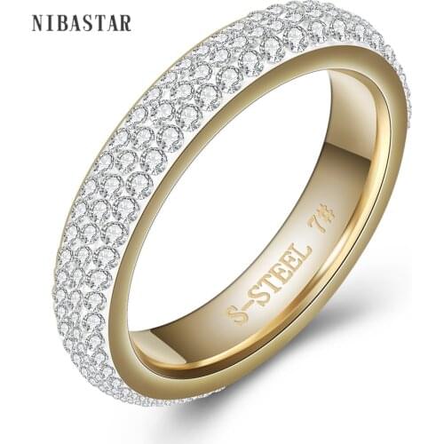 Three row clear crystal Gold Stainless steel Wedding Rings for women fashion jewelry accessories ring with Full Size