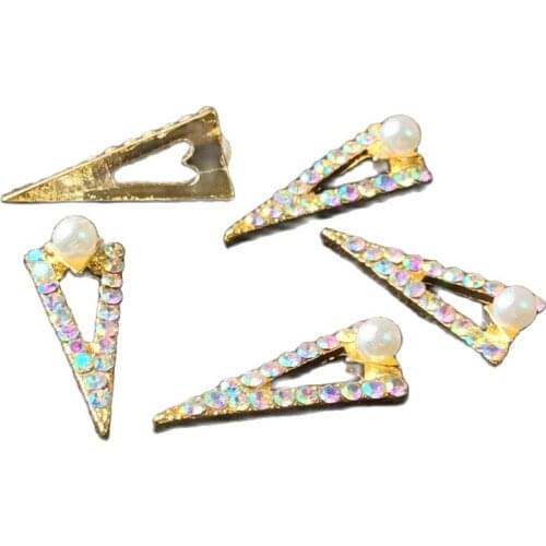 0.7*1.8CM EXTRA LARGE Dazzle Nail Alloy Crystal Pearl Diamond Hollow Triangle Pendant Golden Frame Nail ART Decoration JE609-626