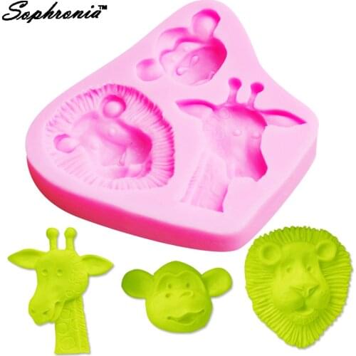 10PCS/SET M434 Lion monkey giraffe cooking tools Silicone Mold Cake Chocolate Candy Baking Cake Decorating Tools 9.5*7.9*1.9cm