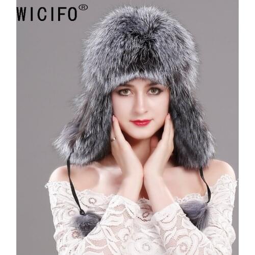 2019 Fur Hat for Women Natural Raccoon Fox Fur Russian Ushanka Hats Winter Thick Warm Ears Fashion Bomber Cap Black New Arrival