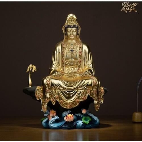26.77inches Pure Brass 24K Genuine Gold Comfortable Buddism godness Guanyin Buddha Statue Kwan-yin Bodhisattva Copper Decoration