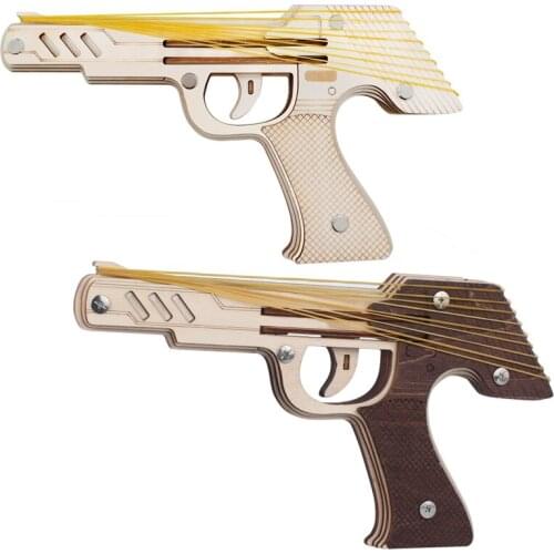 Laser-Cut Wooden DIY Jigsaw 3D Jigsaw Puzzle Rubber Band Wooden Shooting Toy Launcher Assembly For Boys Toy