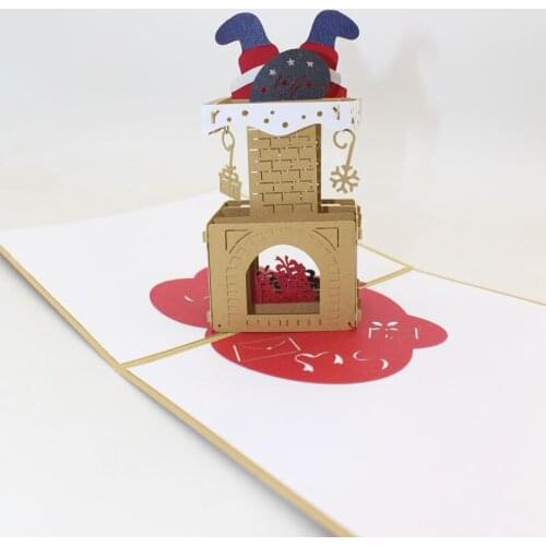 3D Handmade 2019 Christmas Enter Chimney Santa Claus Paper Greeting Cards PostCard New Year Relative Friends Classmate Kids Gift