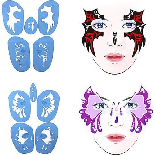 6Sets Reusable Face Paint Templates For Airbrush Makeup Painting Temporary Tattoo Stencils For Halloween Christmas Party