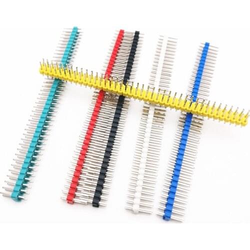 60 pcs/set 2.54mm Black + White + Red + Yellow + Blue + Green 2X40 Double Row Pin Male Header Strip Copper-Plated Colorful
