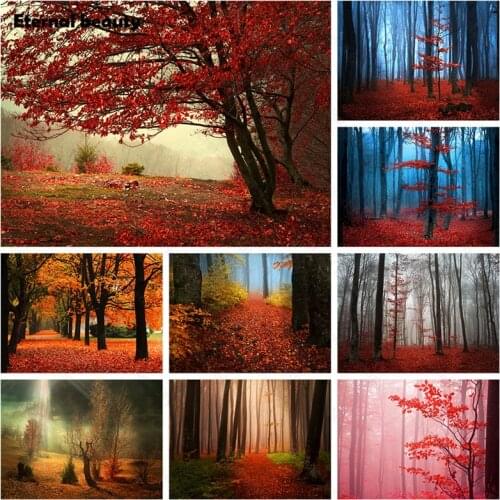Diamond Painting Landscape Scenery Cross Stitch Kit Autumn Art Forest Mosaic Paintings Maple Leaf Diamond Embroidery Home Decor