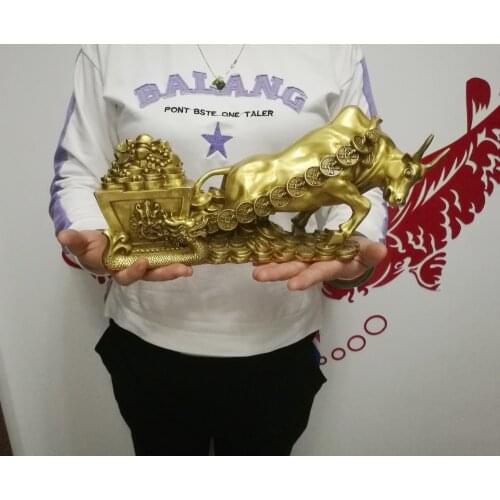 LARGE -HOME office SHOP Business Money Drawing GOOD LUCK Mascot # Equity Stock market Cattle FENG SHUI Brass statue