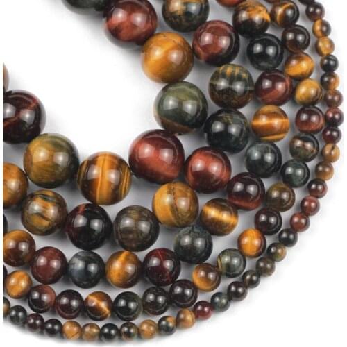Natural Yellow, Red,Blue Tiger Eye Stone Beads 4/6/8/10/12mm Round Spacer Loose Beads For Jewelry Making DIY Bracelet Necklace