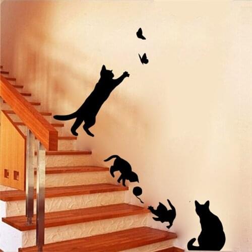 Black Cat Mouse Butterfly Wall Stickers Decals Bedroom Living Room Decor Poster Mural