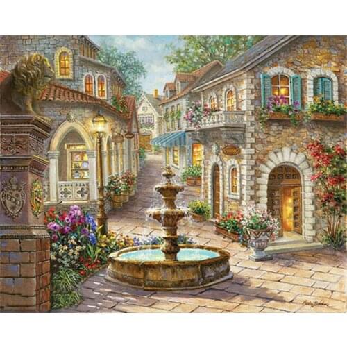 DIY Digital Painting By Numbers Package The corner fountain oil painting mural Kits Coloring Wall Art Picture Gift frameless