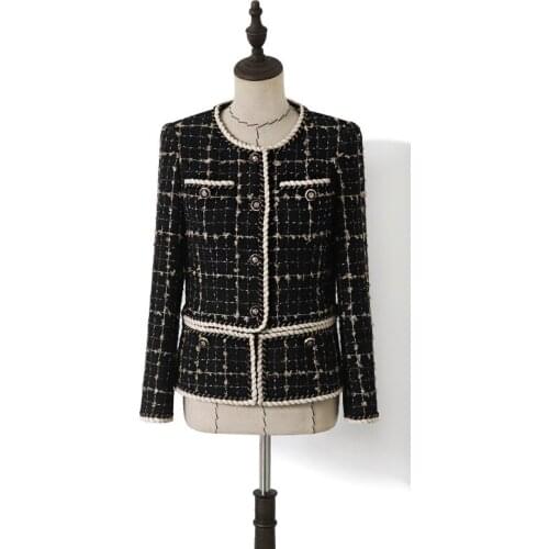 Brand designer 2020 autumn winter women short tweed coats single breasted lurex plaid twist weave jackets elegant coat y531