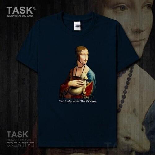 Personality fashion oil painting mens t-shirt The Lady With The Ermine retro print Short sleeve clothes cotton summer casual new