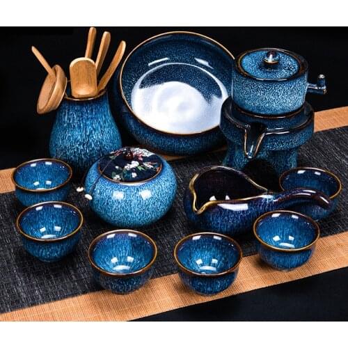 Pottery Tea Sets Retro Style Living Room Revolving Water Semi Automatic Tablewares Beautiful Cups Bardak Seti Tea Service EI80TS