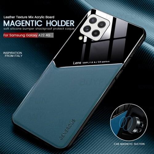Leather texture car magnetic suction holder back cover for samsung galaxy a22 a 22 2021 4g tpu 6.4'' soft frame shockproof coque