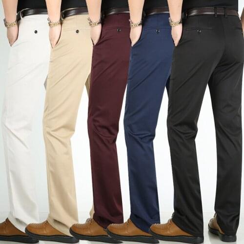 Summer Thin Mens Casual Pants Elastic Fabric Straight Men Pants Middle-aged Business Casual Long Trousers Wrinkle Resistant 601