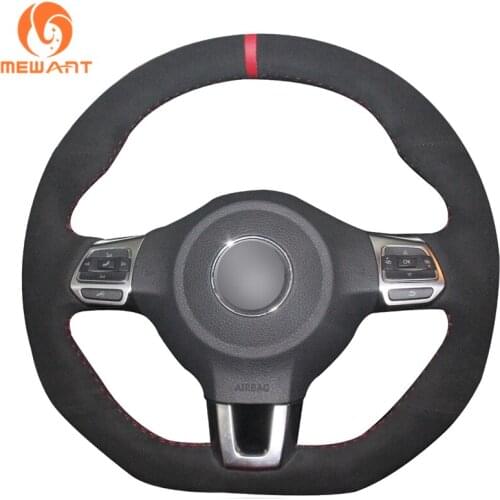 MEWANT Black Genuine leather Steering Wheel Cover for Volkswagen VW Golf 6 VI GTI Polo R-Line CC Scirocco Tiguan 2009 2010-2018