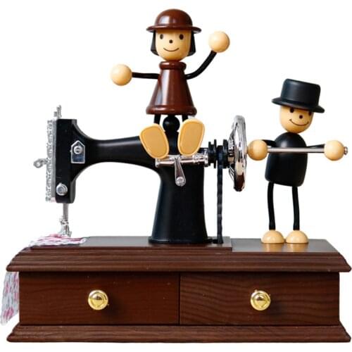 Music Box Mini Retro Sewing Clockwork Music Wood Box Home Decoration Home Crafts Birthday for Mothers Day Gift