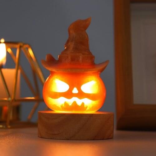 Natural Sunstone Halloween Pumpkin Head Decoration Reiki Gemstone Carving Hollow-Out Process Light Base Crafts Decorative