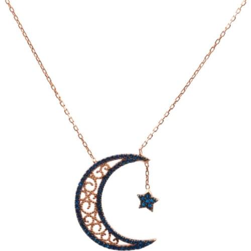 Women Crescent Star Style Necklace Silver Blue Zircon Gemstone Necklace Women Fashion Accessory 925 Sterling Silver