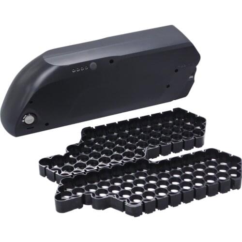 Ebike battery box 36v 48V 52V down tube plastic case for 50pcs 65pcs 18650 cells shark style battery case