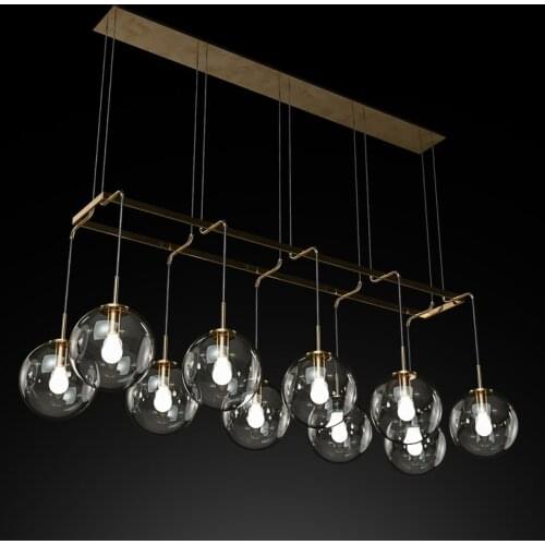 American retro loft fixtures restaurant LED Chandelier lighting Gold/black glass Bar hanging lights living room pendant lamps